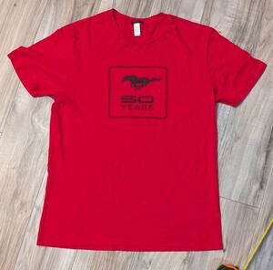 Ford Mustang 50 Years T-Shirt Men's Medium Red Blueprint Los Angeles Made In USA